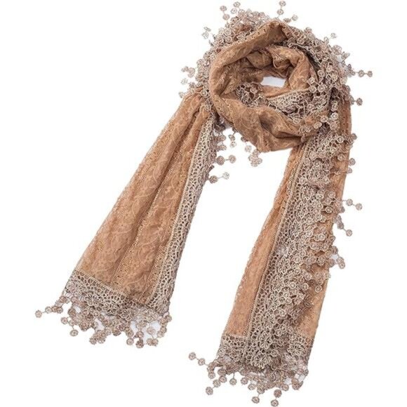 Cindy and Wendy Lightweight Soft Leaf Lace Fringes Scarf shawl for Women - Picture 5 of 10